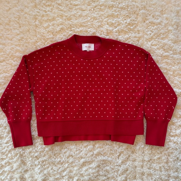 Pink Rose Sweaters - NWOT Cropped Red sweater with white heart detail Junios size medium